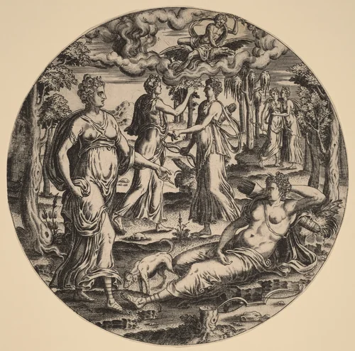Diana and Her Nymphs in a Garden by Abraham de Bruyn, print, 1569