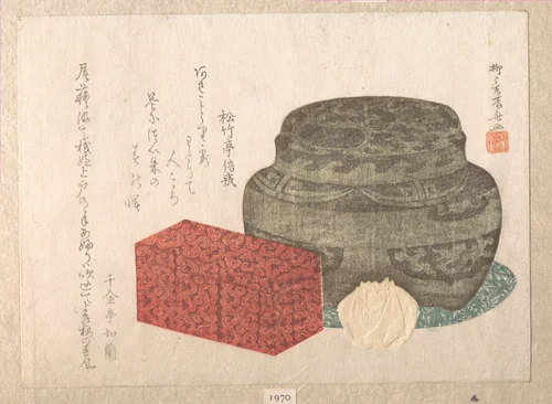 Fire-Holder and Tea-Box by Ryūryūkyo Shinsai (柳々居辰斎), print, 1800-1899