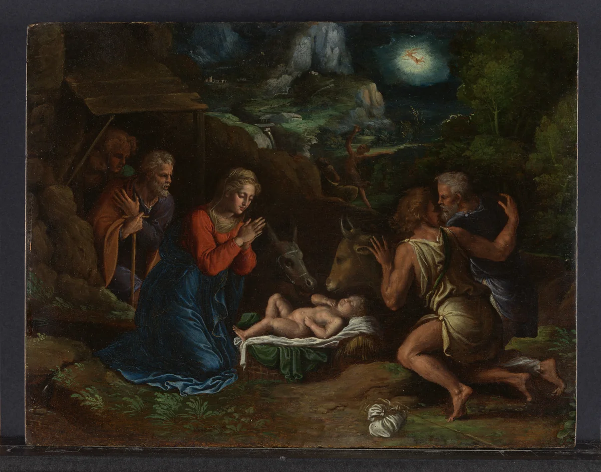 The Adoration of the Shepherds by Girolamo da Carpi, painting, 1535-1540