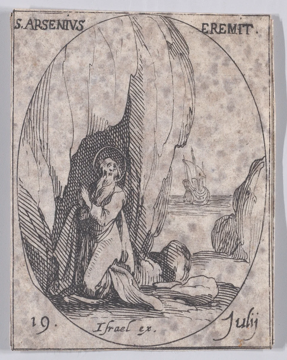 S. Arsène, ermite (St. Arsenius, Hermit), July 19th, from "Les Images De Tous Les Saincts et Saintes de L'Année" (Images of All of the Saints and Religious Events of the Year) by Jacques Callot, print, 1636