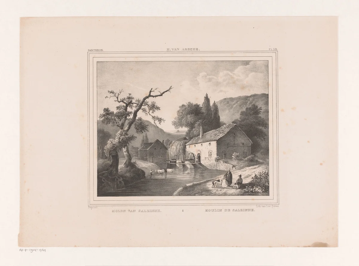 Landschap met ruïne en een fontein by Adriaen Collaert, print, 1587