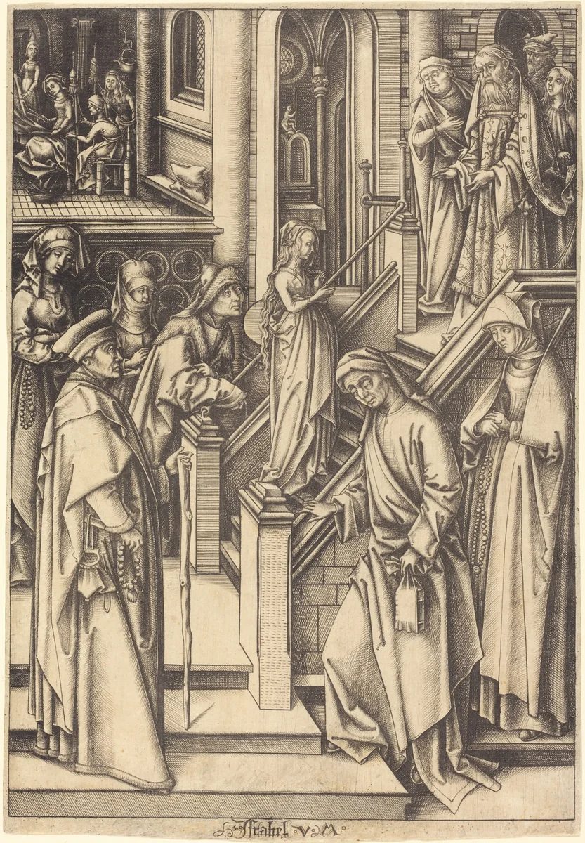 The Presentation of the Virgin by Israhel van Meckenem; Hans Holbein the Elder, print, 1490-1500