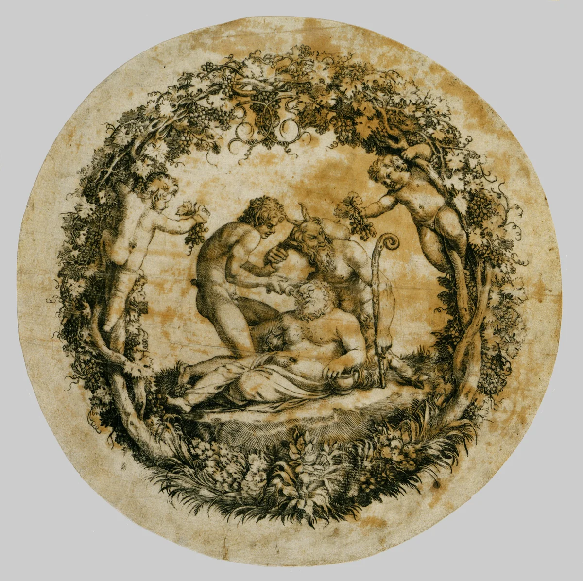 Wilton album, folio 41: The Drunken Silenus (Tazza Farnese) by Annibale Carracci, print, 1592-1605
