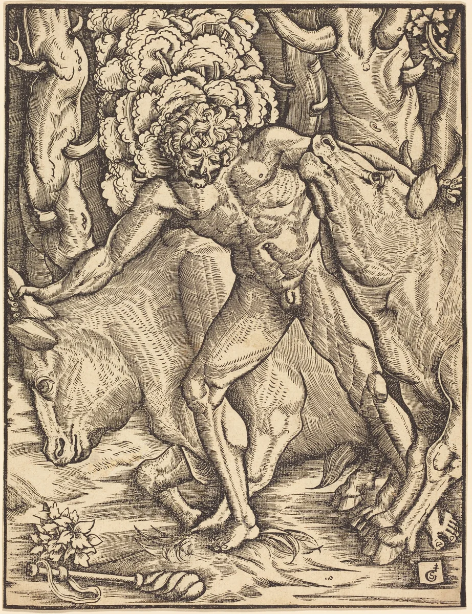 Hercules Carrying Off the Cattle of Geryon by Gabriel Salmon, print, 1523-1533