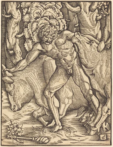 Hercules Carrying Off the Cattle of Geryon by Gabriel Salmon, print, 1523-1533