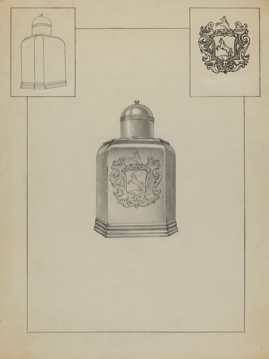 Silver Tea Caddy by Michael Fenga, index of american design, 1937
