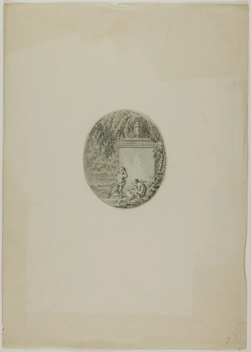 Two Putti by Funerary Monument by Unknown Artist, drawing, 1700-1799