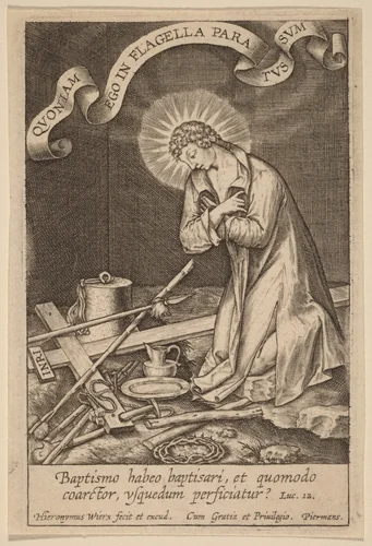 Baptismo habeo baptisari ... by Hieronymus Wierix, print, 1553-1619