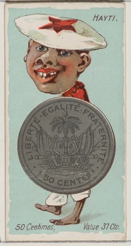 Caricatured Haitian, 50 Centimes, from the series Coins of All Nations (N72, variation 2) for Duke brand cigarettes by W. Duke, Sons & Co., print, 1889