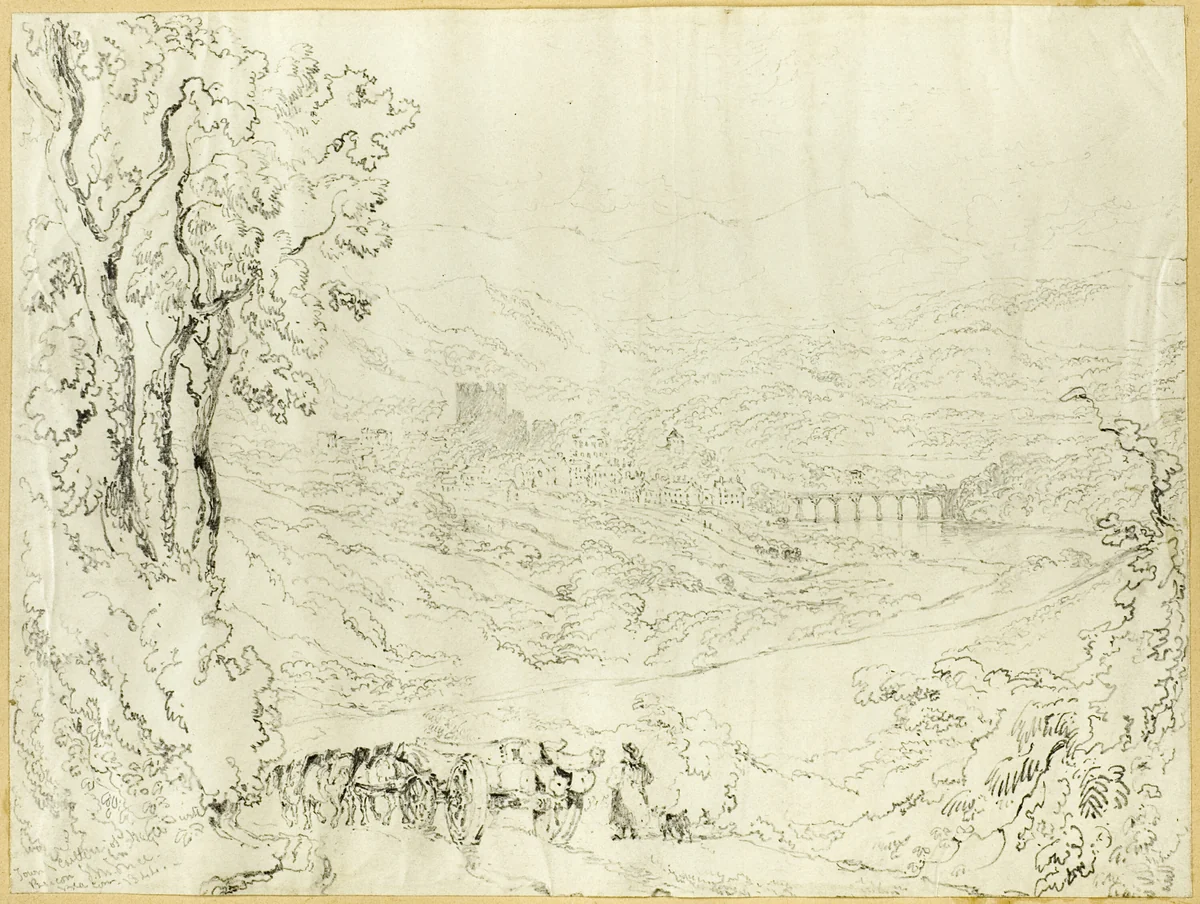 Town and Castle of Hay by Joseph Murray Ince, drawing, 1844
