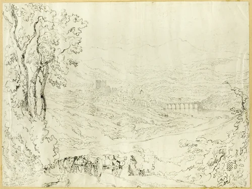 Town and Castle of Hay by Joseph Murray Ince, drawing, 1844