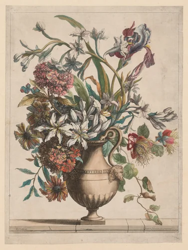 Liure de Toutes Sortes de fleurs d'après nature: Vase of Flowers by Jean-Baptiste I Monnoyer, print, 1680-1695