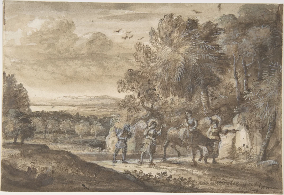 The Flight into Egypt by Claude Lorrain, drawing, 1615-1682