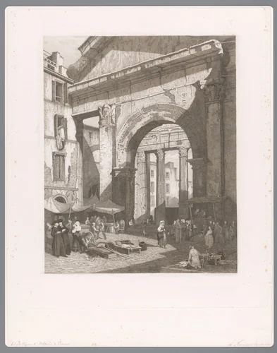 Vismarkt bij de Porticus van Octavia te Rome by Auguste Numans, print, 1833-1883