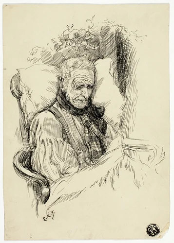 Dying Old Man by Edward Killingworth Johnson, drawing, 1845-1896