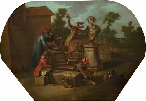 Singerie: The Sculptor by Christophe Huet, painting, 1739