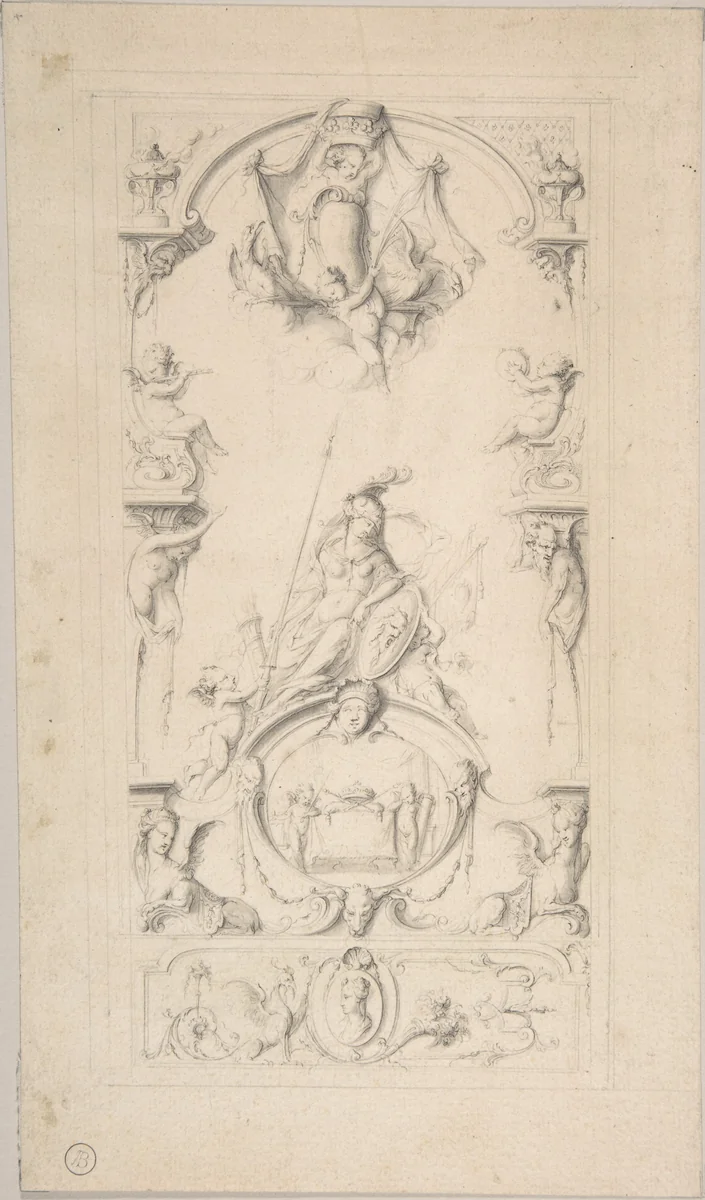 Study for an Ornamental Panel by Jean Bernard Toro, drawing, 1685-1731