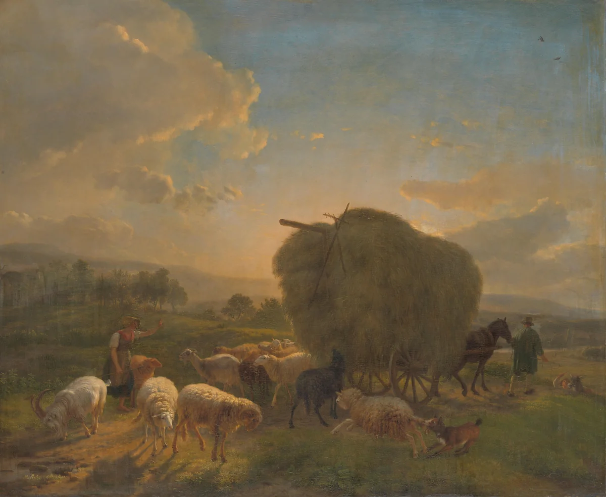 Landscape with Sheep and a Hay Wagon by Balthasar Paul Ommeganck, painting, 1822-1824