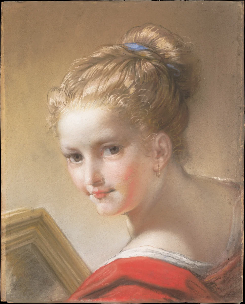 Study of a Girl in Red by Benedetto Luti, drawing, 1717