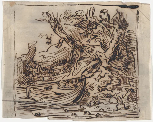 The Botin Moored under a Tree by Charles-François Daubigny, drawing, 1862