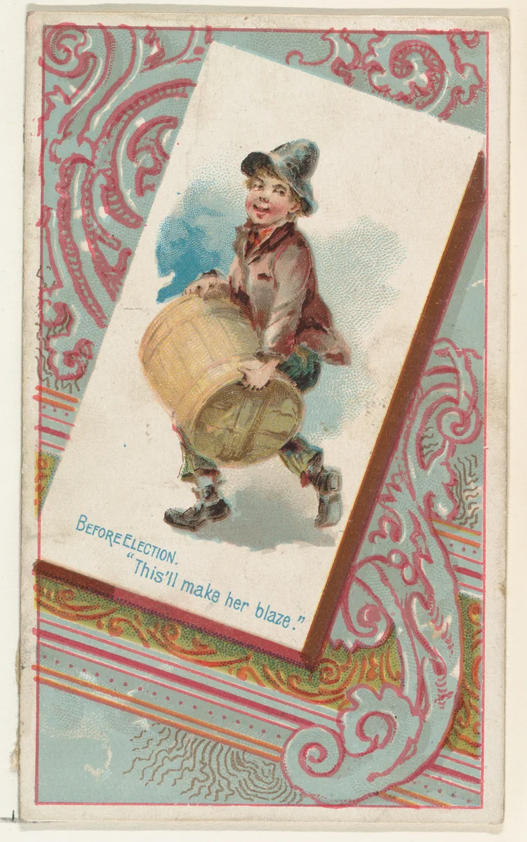 Before Election, "This'll make her blaze," from the Terrors of America set (N136) issued by Duke Sons & Co. to promote Honest Long Cut Tobacco by W. Duke, Sons & Co., print, 1888-1889