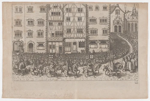 Plate A: Election and Coronation of Emperor Maximilian II by anonymous, print, 1612