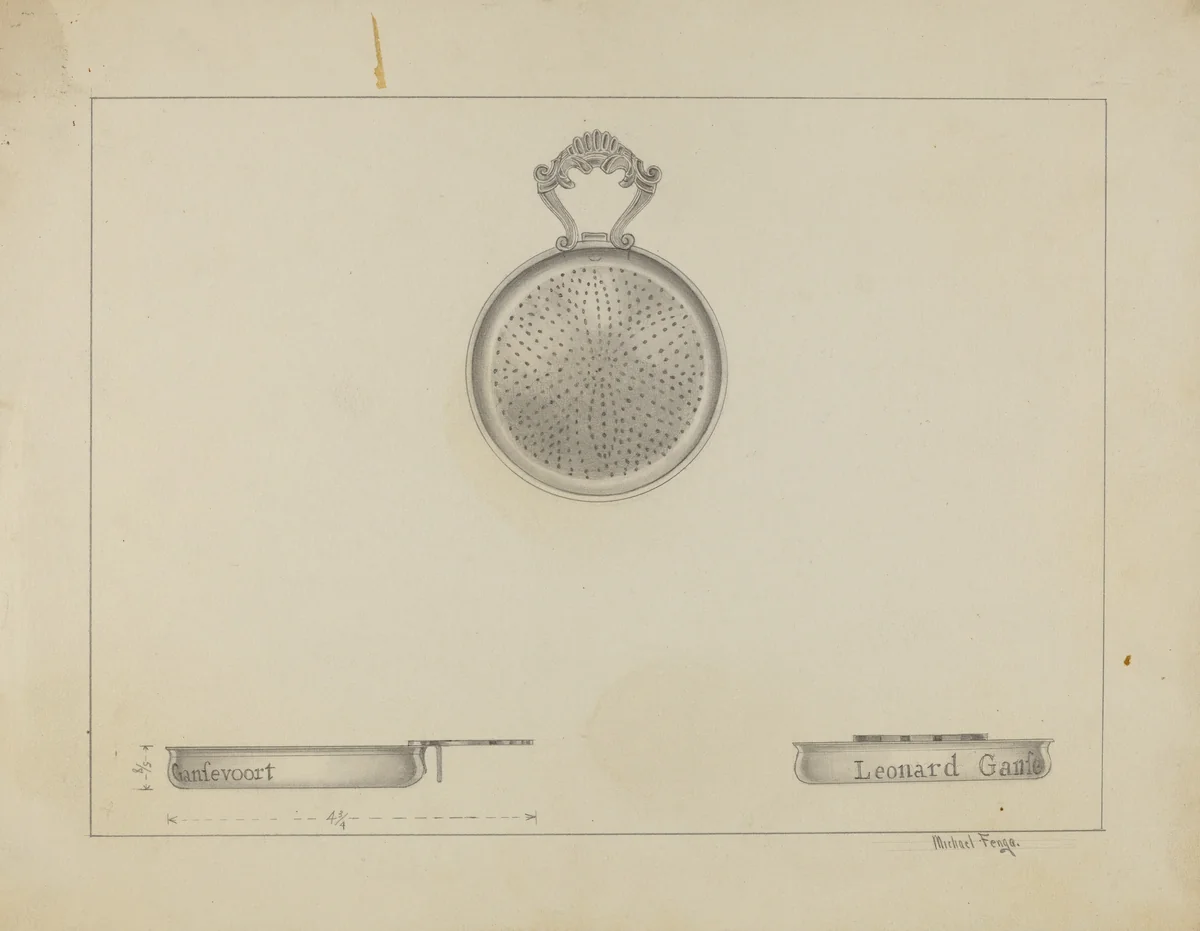 Silver Lemon Strainer by Michael Fenga, index of american design, 1936