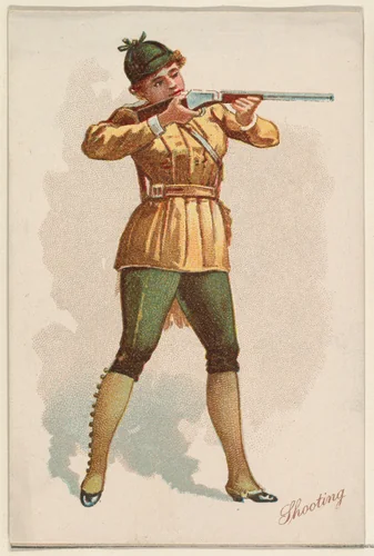 Shooting, from the Pretty Athletes series (N196) issued by Wm. S. Kimball & Co. by William S. Kimball & Company, print, 1889