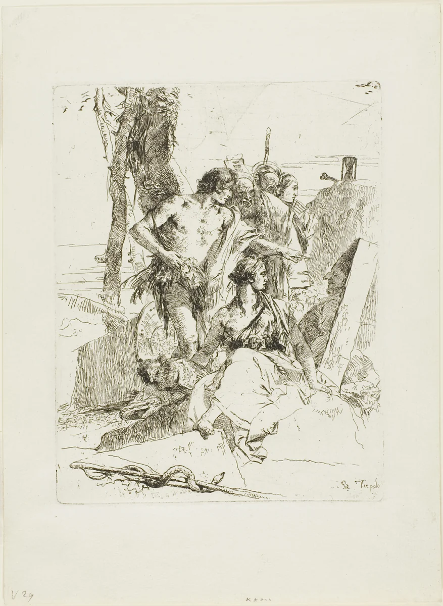The Discovery of the Tomb of Punchinello, from Scherzi by Giovanni Battista Tiepolo, print, 1735-1740