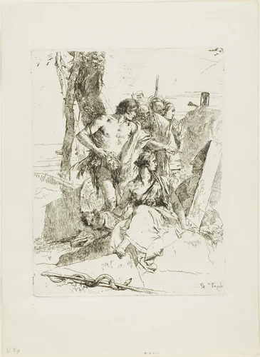The Discovery of the Tomb of Punchinello, from Scherzi by Giovanni Battista Tiepolo, print, 1735-1740