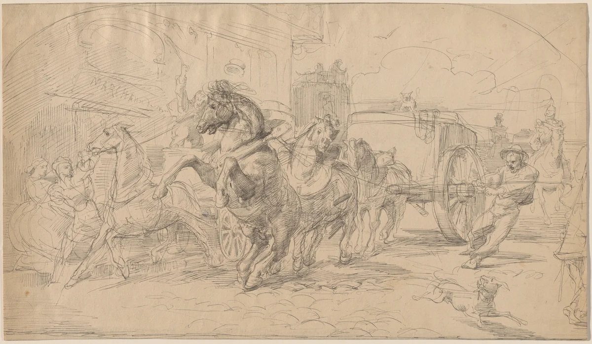 The Runaway Carriage by Eugène Delacroix, drawing, 1830-1839