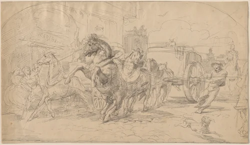 The Runaway Carriage by Eugène Delacroix, drawing, 1830-1839