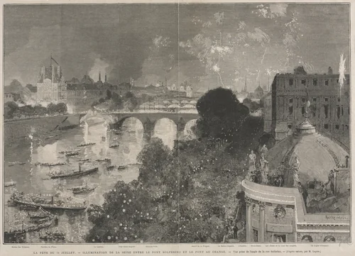 The Festival of 14 July, Illumination of the Place of the Republic (after H. Scott) by Auguste Louis Lepère, print, 1880