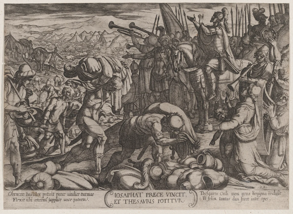 Plate 22: Josaphat Thanking God for His Victory, from "The Battles of the Old Testament" by Antonio Tempesta, print, 1585-1615