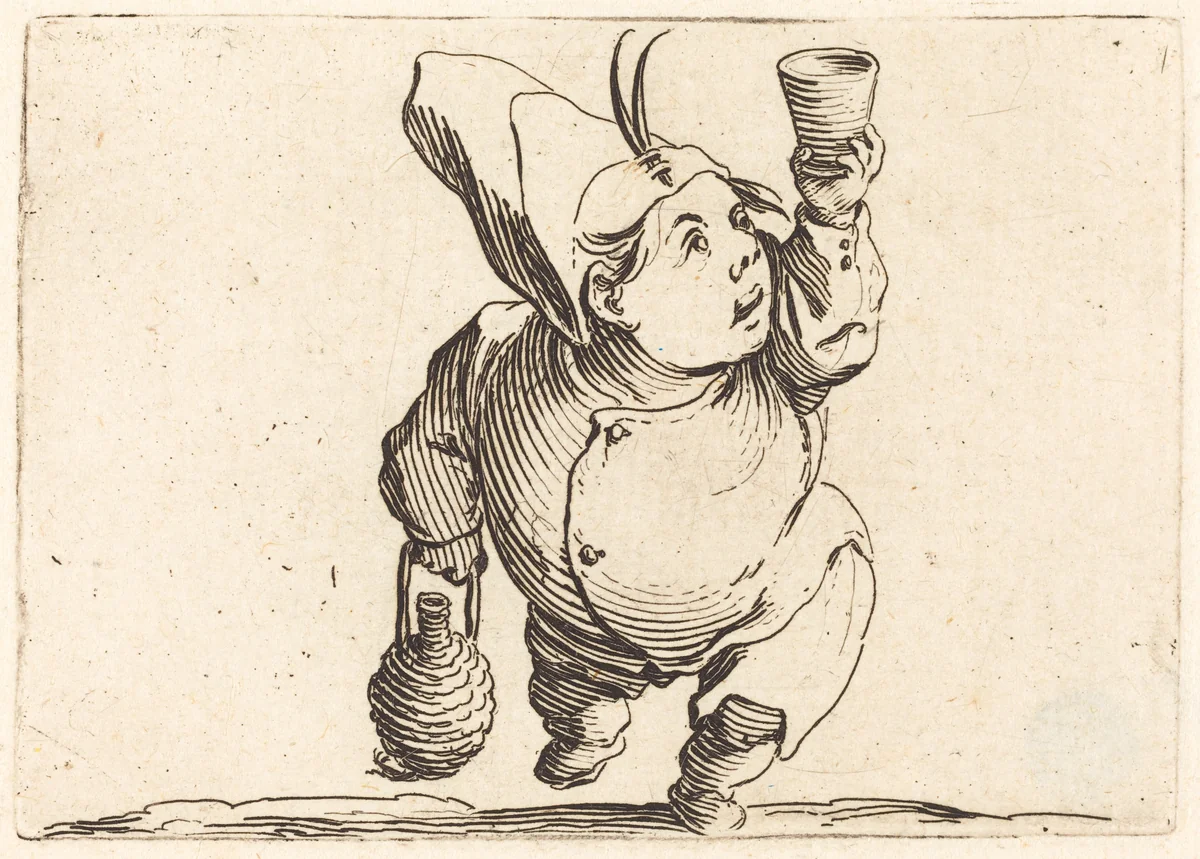 The Drinker, Front View by Jacques Callot, print, 1622