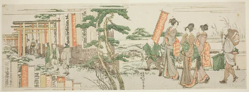 Women Visiting the Shrine of Shoichii Taro Inari Daimyo by Katsushika Hokusai (葛飾 北斎), print, 1799-1809