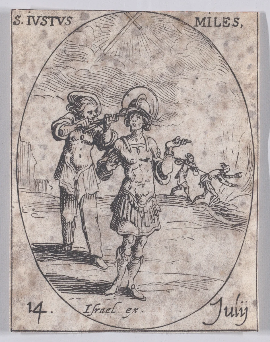 S. Juste, soldat (St. Justus, Soldier), July 14th, from "Les Images De Tous Les Saincts et Saintes de L'Année" (Images of All of the Saints and Religious Events of the Year) by Jacques Callot, print, 1636