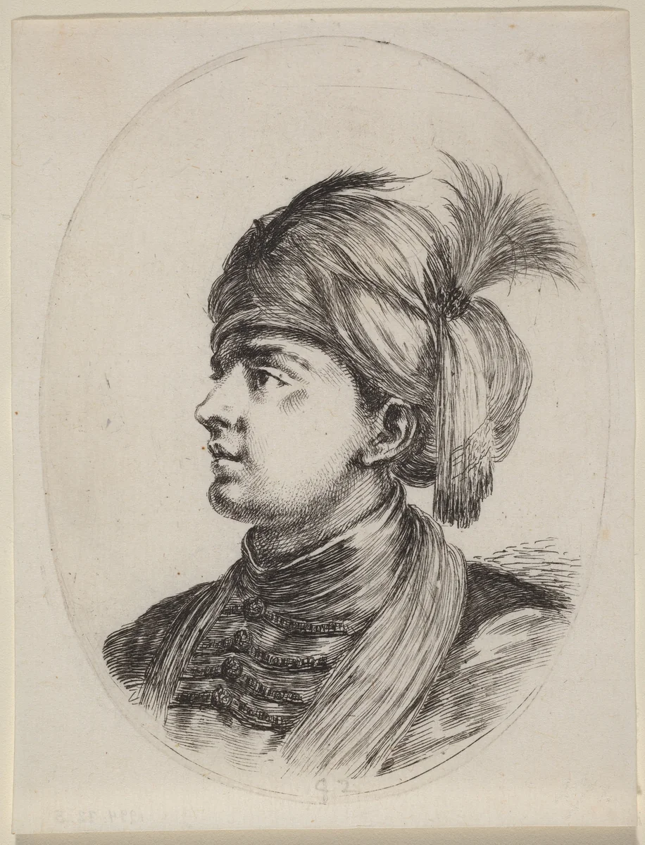 Young Moor in a Feathered Turban, Turned to the Left by Stefano della Bella, print, 1649-1650