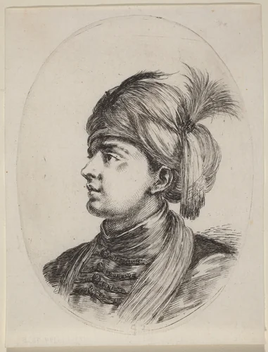 Young Moor in a Feathered Turban, Turned to the Left by Stefano della Bella, print, 1649-1650