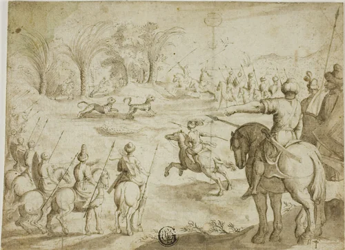 Leopard Hunt in Persia by Unknown Artist, drawing, 1600-1699