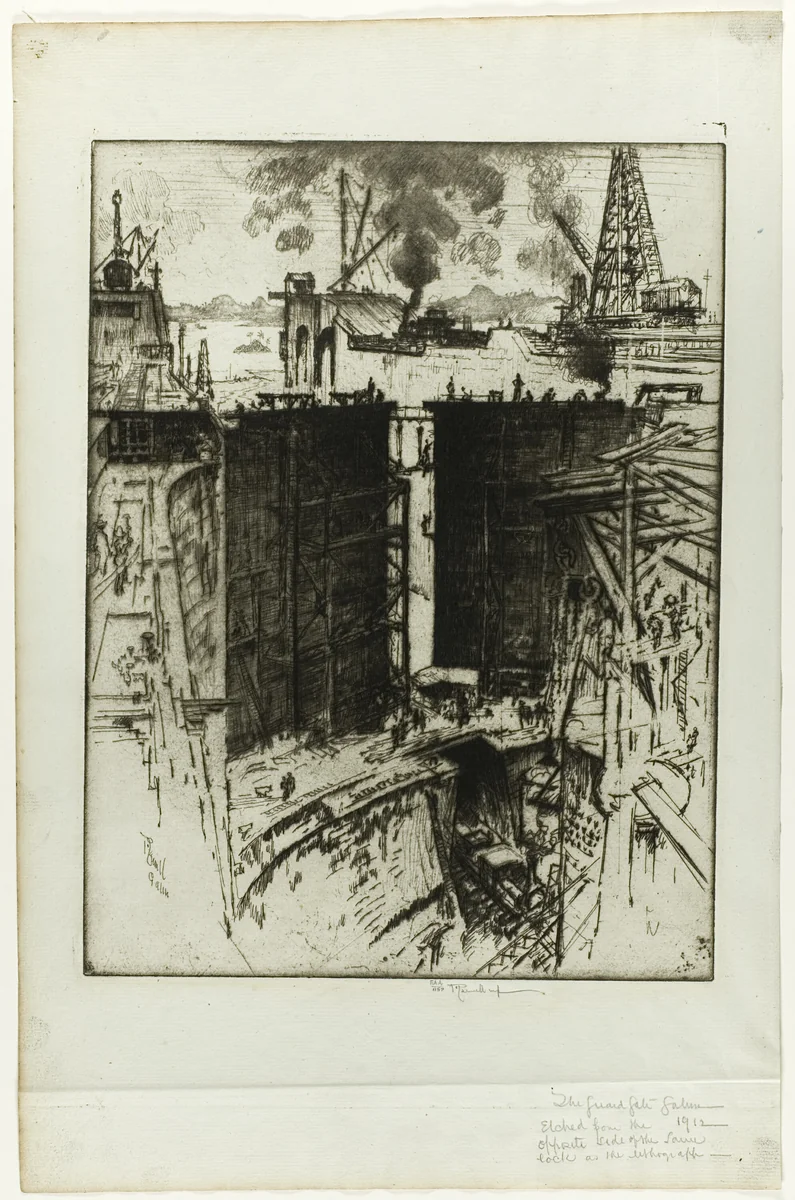 The Guard Gate, Gatun Lock, Panama by Joseph Pennell, print, 1912