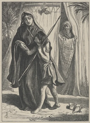 Hagar and Ishmael, from "Dalziels' Bible Gallery" by Simeon Solomon, print, 1863-1881