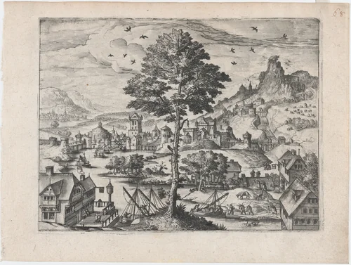 Mountain Landscape by Lucas Gassel, print, 1555-1575