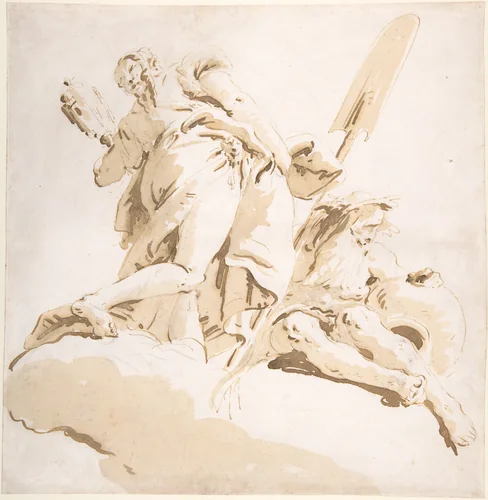 Standing Figure of Prudence and a Seated River God by Giovanni Battista Tiepolo, drawing, 1696-1770