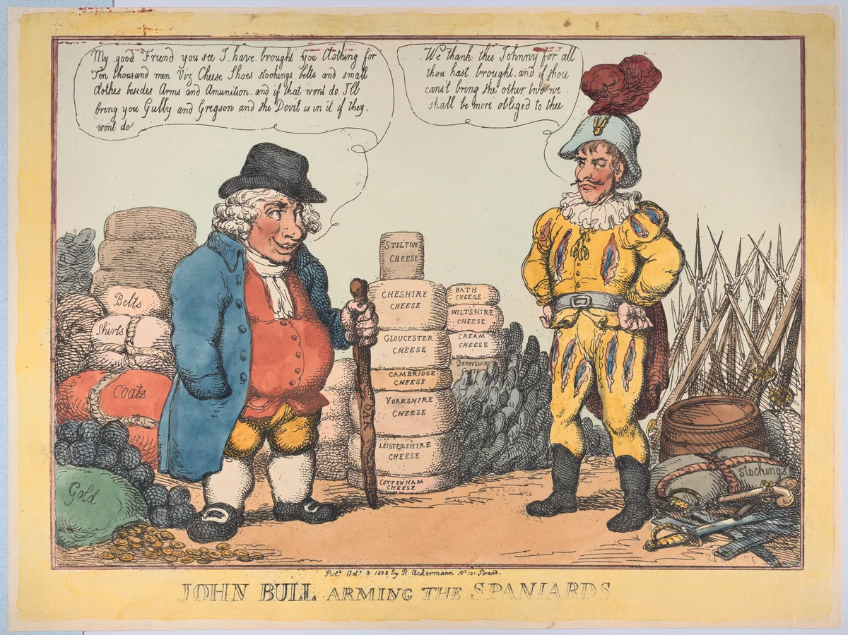 John Bull Arming The Spaniards by Thomas Rowlandson, print, 1808