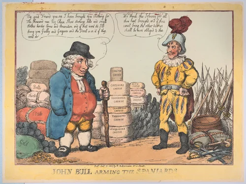 John Bull Arming The Spaniards by Thomas Rowlandson, print, 1808