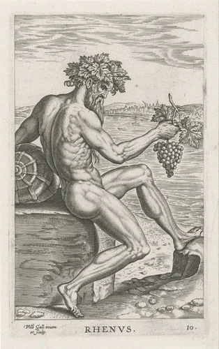 Riviergod Rhenus by Unknown, print, 1586