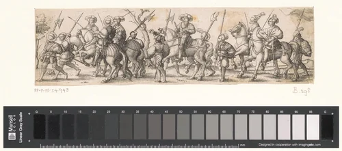 Optocht van landsknechten te paard en te voet by Unknown, print, 1542