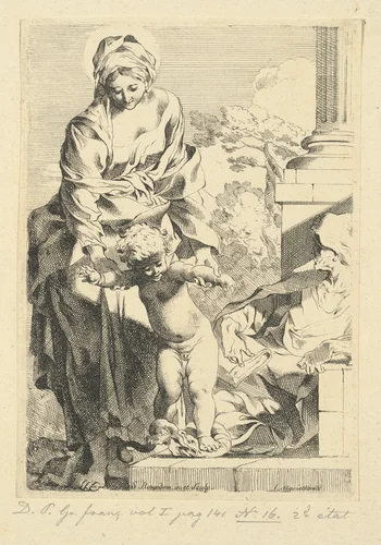 Virgin and Child Trampling Sin by Sébastien Bourdon, print, 1640-1649
