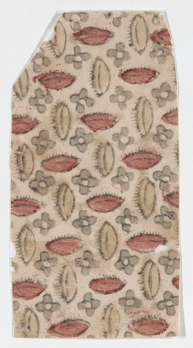 Sheet with overall pattern of flowers and ovals by anonymous, print, 1800-1900